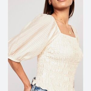 Women's Cream Smocked Top